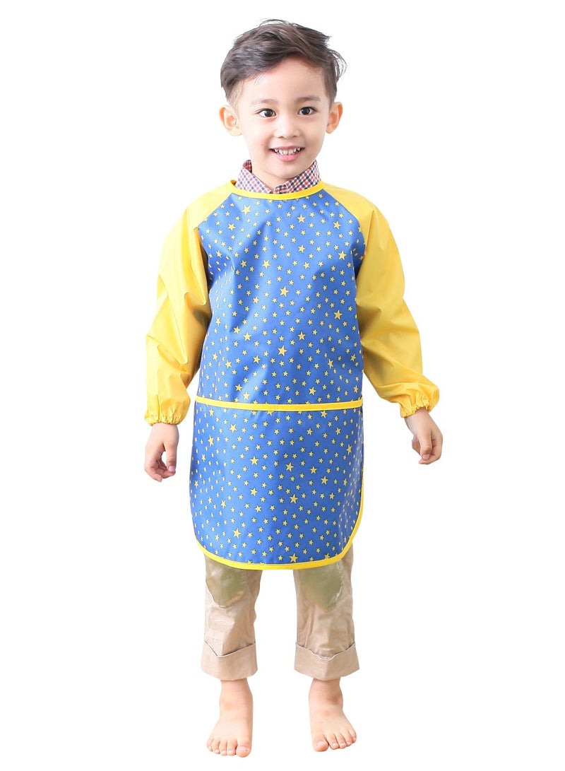 Plie Kids Painting Apron â€“ Waterproof Long Sleeve Art Smock for Toddlers & Preschoolers, Messy Play, Baking, Crafts, Cooking, Sensory Activities (Ages 1â€“10), Blue Star (07-S) - Image 1